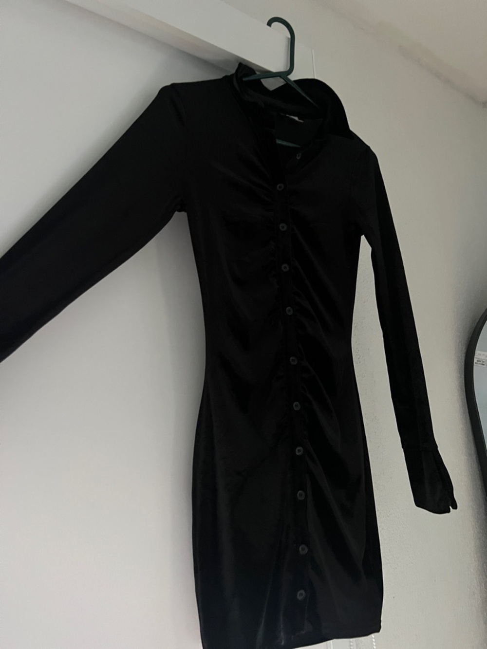 H&M Black Long-Sleeve Ruched Front High-Low Dress